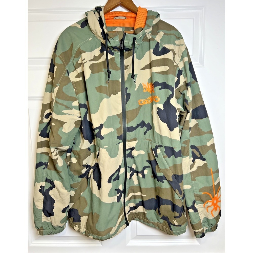 Empyre Seen It Camo Zip Windbreaker Jacket Orange Mesh Spider Web Graphic Large